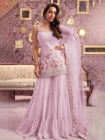 Light Lilac Faux Georgette Designer Sharara Suit